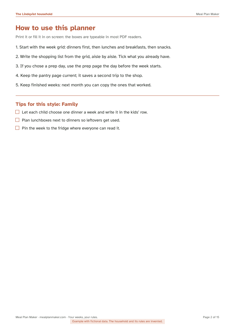 Example planner page: How to use this planner